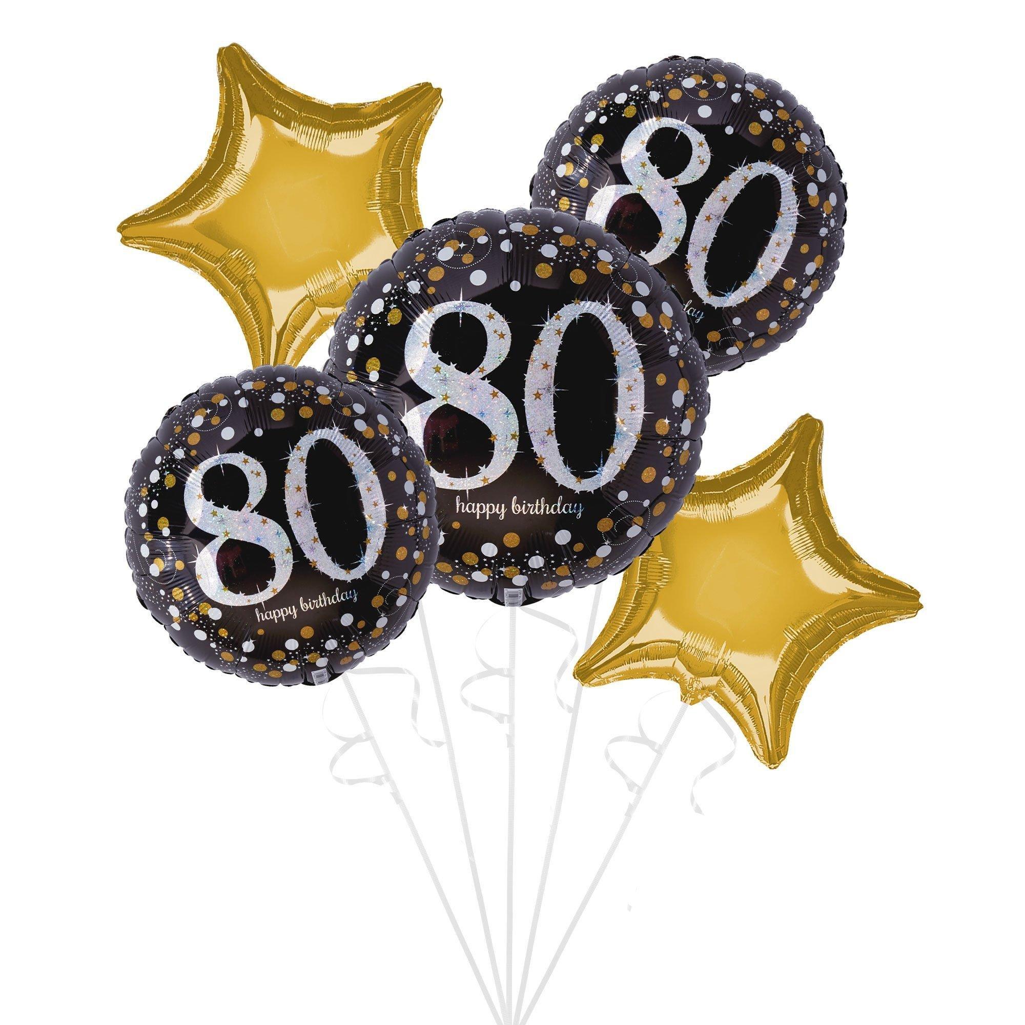 Premium 80th Birthday Foil Balloon Bouquet with Balloon Weight, 13pc - Sparkling Celebration